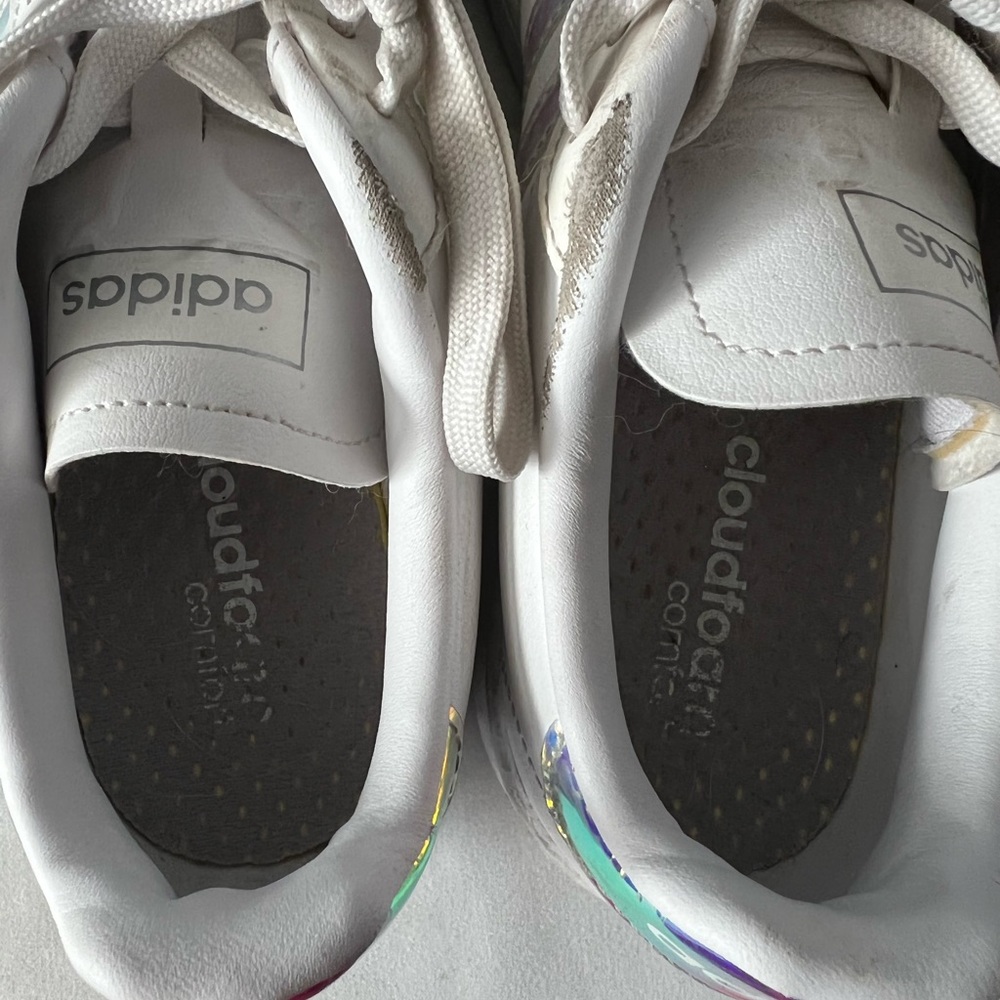 adidas White Sneakers with Iridescent Pink-Blue Stripes - Picture 4 of 6